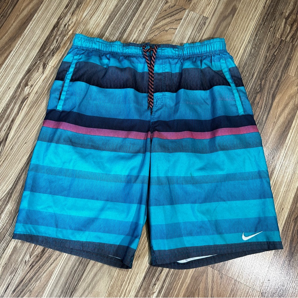Nike Optic Men's Shift Striped Volley Shorts Swimsuit Bottoms Color Energy Sz L